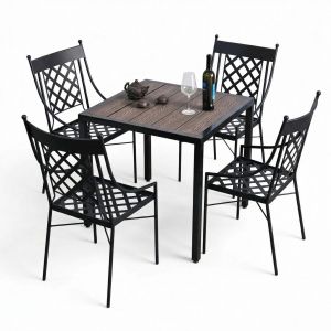 Combo bàn nhựa ghế cà phê sắt ngoài trời CBNT026