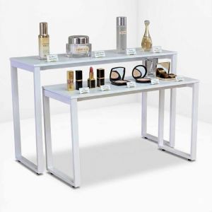 Bộ bàn trưng bày 150x50x95cm gỗ cao su khung chân sắt BTB001