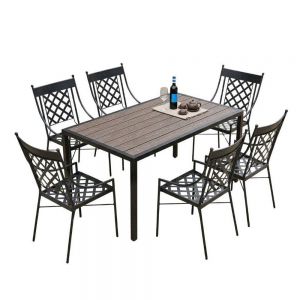 Combo bàn nhựa 160x80cm ghế cà phê sắt ngoài trời CBNT027