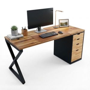 Bàn làm việc gác tủ 150x60cm gỗ tự nhiên HBXC061