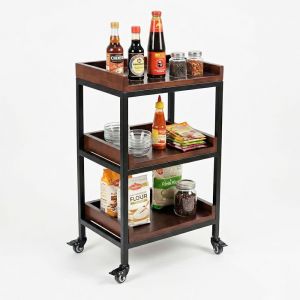 Kệ gia vị di động 40x30x60cm gỗ cao su khung sắt KB68099