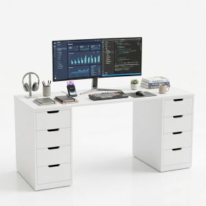 Bàn làm việc gác tủ 160x60cm gỗ cao su BD68180