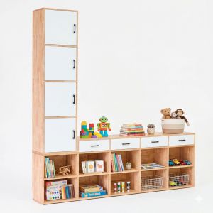 Hệ tủ kệ trang trí 225x32xcm gỗ cao su KTT68077