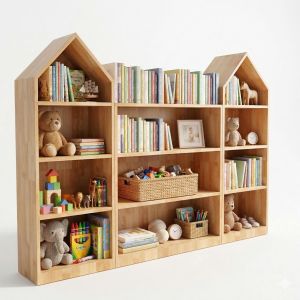 Hệ kệ cho bé 160x30x110cm gỗ cao su TREM012