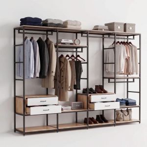 Kệ tủ treo quần áo 312x30x200cm gỗ cao su TQA68095