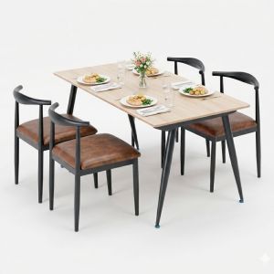 Combo bàn ăn chữ nhật 120x70cm và 4 ghế Bull sắt BBA233