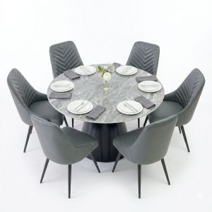 Combo bàn ăn tròn và 6 ghế ăn bọc da BBA234