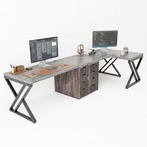 Bàn cụm 2 người ngồi chân tủ 320x130cm gỗ tự nhiên BD68187