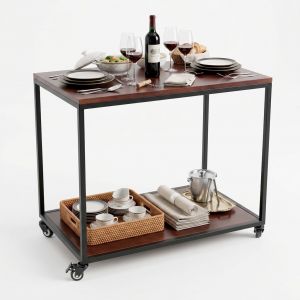 Xe đẩy 2 tầng 82x50x74cm gỗ cao su KB68103