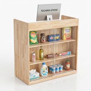 Quầy tính tiền có kệ trưng bày gỗ cao su BLT68033