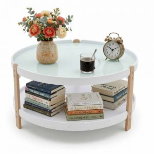 Bàn sofa tròn 2 tầng đường kính 82cm nhựa chân gỗ - ST3058B