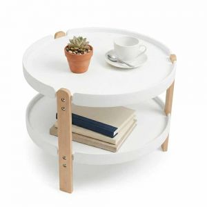 Bàn sofa tròn 2 tầng đường kính 62cm nhựa chân gỗ - ST3059B