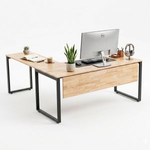 Bàn góc chữ L 170x180cm gỗ cao su hệ Rectang HBRT139