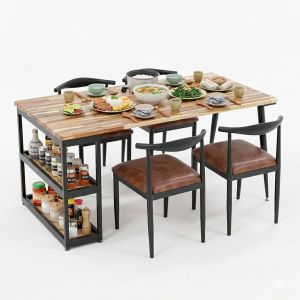 Combo bàn ăn chữ nhật và 4 ghế Bull sắt BBA238