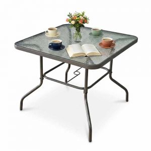Bàn ngoài trời 86x86x70cm mặt kính chân sắt sơn tĩnh điện BNT027