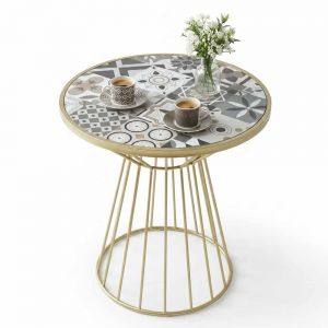Bàn cafe 60x75cm mặt bàn gạch men chân sắt cổ lọ nhỏ CFD68294