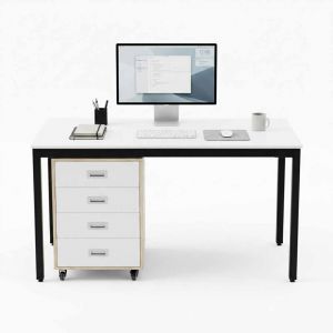 Bàn làm việc kết hợp tủ cá nhân di động 140x60x78cm gỗ cao su hệ UConcept HBUC073