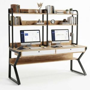 Bàn học kết hợp kệ sách 170x65x160cm gỗ cao su chân sắt sơn tĩnh điện FD68095