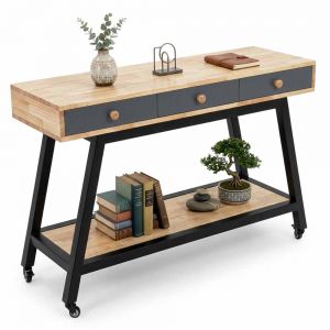 Bàn console di động có ngăn kéo 120x40x80cm gỗ cao su chân sắt CST118