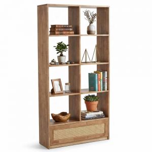 Kệ sách 91x40x180cm gỗ cao su cửa lưới mây KS68378