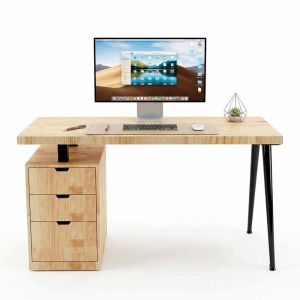 Bàn làm việc gác tủ 140x60cm gỗ thông chân sắt hệ CONE HBCO089