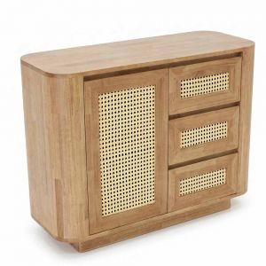 Tủ trang trí JINU 100x40x78cm gỗ cao su cửa lưới mây KTT68078