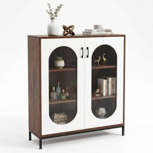 Tủ trang trí phòng khách 100x35x110cm gỗ cao su khung sắt KTT68109