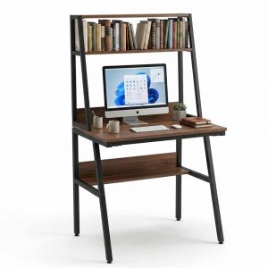 Bàn học mini kết hợp kệ sách 80x60x145cm gỗ cao su chân sắt FD68042