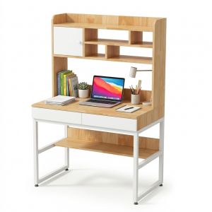 Bàn làm việc kết hợp kệ sách 100x58x150cm gỗ cao su chân sắt FD68098