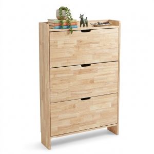 Tủ kệ giày dép cửa lật áp tường 110x27x100cm gỗ cao su KG68136