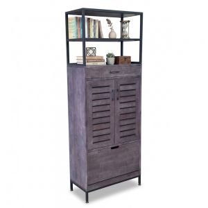 Tủ kệ giày dép cửa lật 69x33x180cm gỗ cao su chân sắt KG68137