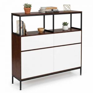 Tủ kệ trang trí 135x35x135cm gỗ cao su khung sắt KTT68114
