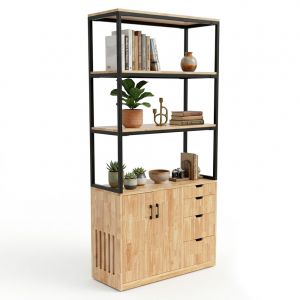 Tủ kệ trang trí 100x38x200cm gỗ cao su khung sắt KTT68115