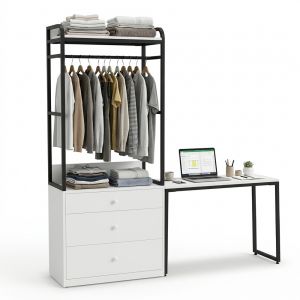 Kệ tủ quần áo có khóa từ kết hợp bàn làm việc 180x40x200cm gỗ cao su TQA68113