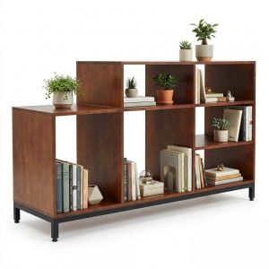 Kệ trang trí nhiều ngăn 110x50x92cm gỗ cao su chân sắt KTT68122