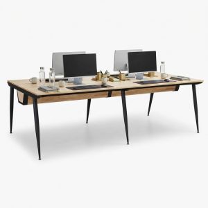 Bàn cụm 4 chỗ có khay đi dây 240x120cm gỗ cao su hệ CONE HBCO064