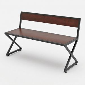 Ghế bằng dài chân sắt chữ X gỗ cao su có tựa lưng GBD001