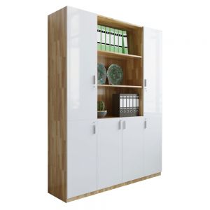 THS68021 - Tủ hồ sơ 3 cụm 160x40x220cm gỗ cao su cửa trắng