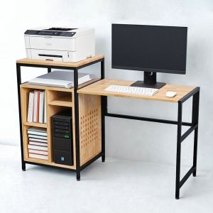 COD68035 - Bàn Vi tính gỗ cao su khung sắt kết hợp kệ