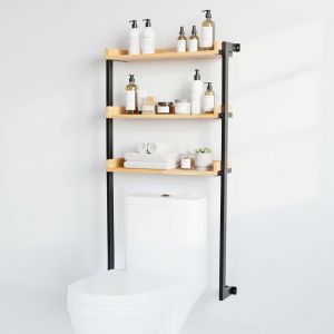 Kệ Toilet treo tường 62x20x120cm gỗ cao su khung sắt KTL002