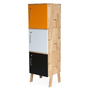 Bộ 3 tủ cá nhân cửa khóa xếp chồng 40x40x112cm gỗ cao su HOTK68004
