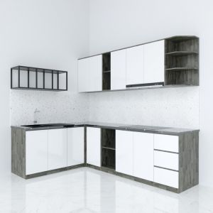 BTB68004 - Hệ tủ bếp chữ L gỗ cao su chống ẩm ( không bao gồm mặt đá và bồn rửa)