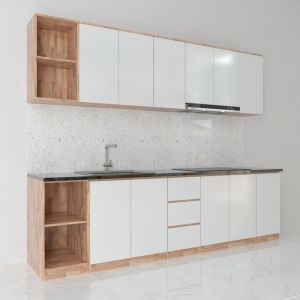 BTB68003 - Hệ tủ bếp hiện đại gỗ cao su ( không bao gồm mặt đá và bồn rửa)