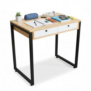 BD68062 - Bàn học mini 2 ngăn kéo chân sắt vuông 80x50x75(cm)