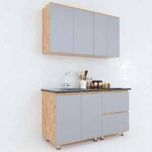Hệ tủ bếp mini gỗ cao su hiện đại nhỏ gọn