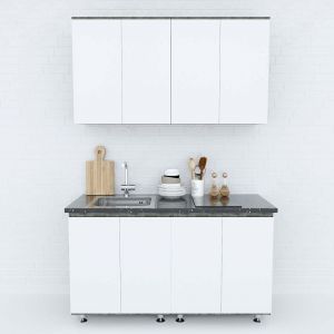 Hệ tủ bếp mini hiện đại 1m4 gỗ cao su chống ẩm BTB68014