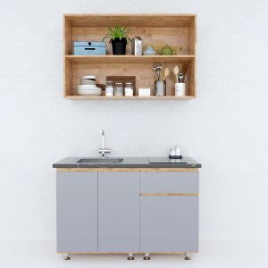 Hệ tủ bếp mini gỗ cao su 1m2 không gian mở BTB68008