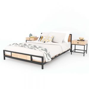 Giường ngủ gỗ cao su khung sắt lắp ráp *không bao gồm nệm*