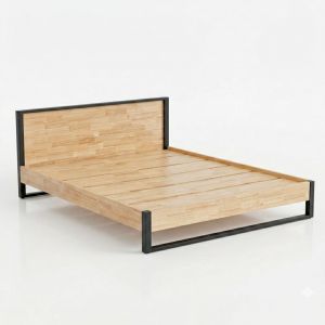 Giường ngủ gỗ cao su khung sắt lắp ráp