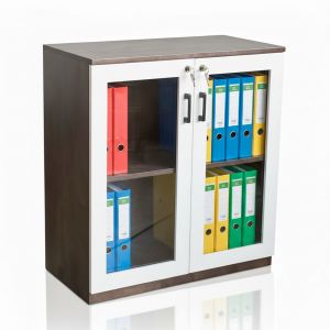 Tủ hồ sơ 2 tầng cửa kính gỗ cao su 80x40x87cm THS68024